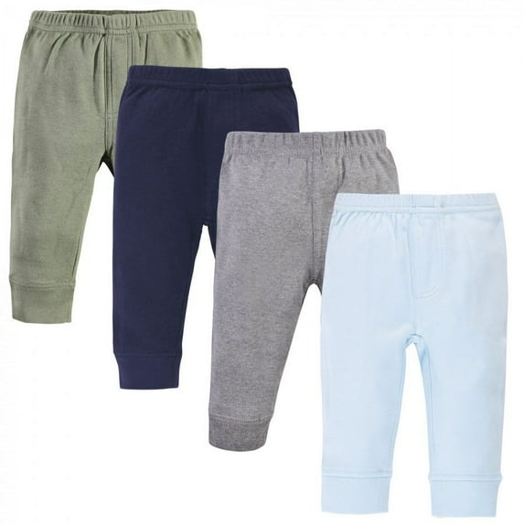 Touched by Nature Baby and Toddler Boy Organic Cotton Pants 4pk, Blue Green, 0-3 Months
