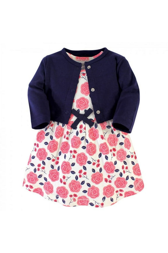 Baby and Toddler Girl Organic Cotton Dress and Cardigan 2pc Set, Coral Rose, 0-3 Months