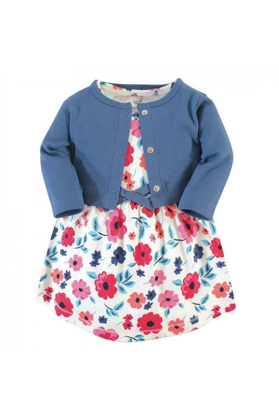 Baby and Toddler Girl Organic Cotton Dress and Cardigan 2pc Set, Garden Floral, 5 Toddler