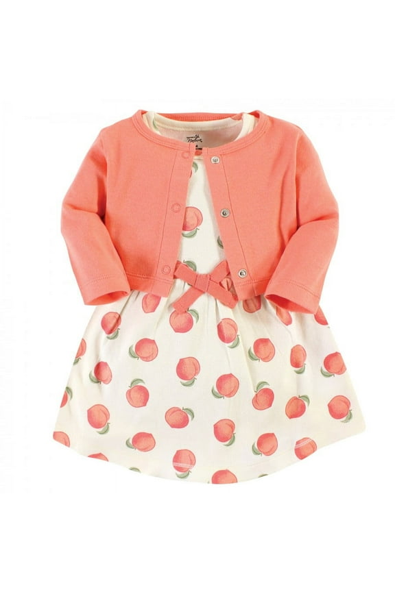 Baby and Toddler Girl Organic Cotton Dress and Cardigan, Peach, 0-3 Months