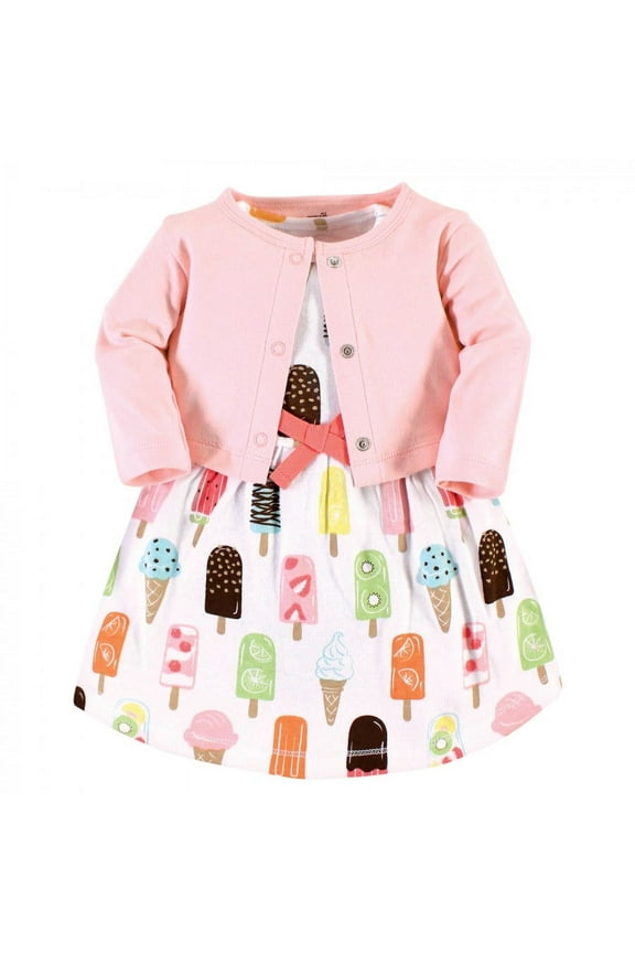 Baby and Toddler Girl Organic Cotton Dress and Cardigan, Popsicle, 4 Toddler