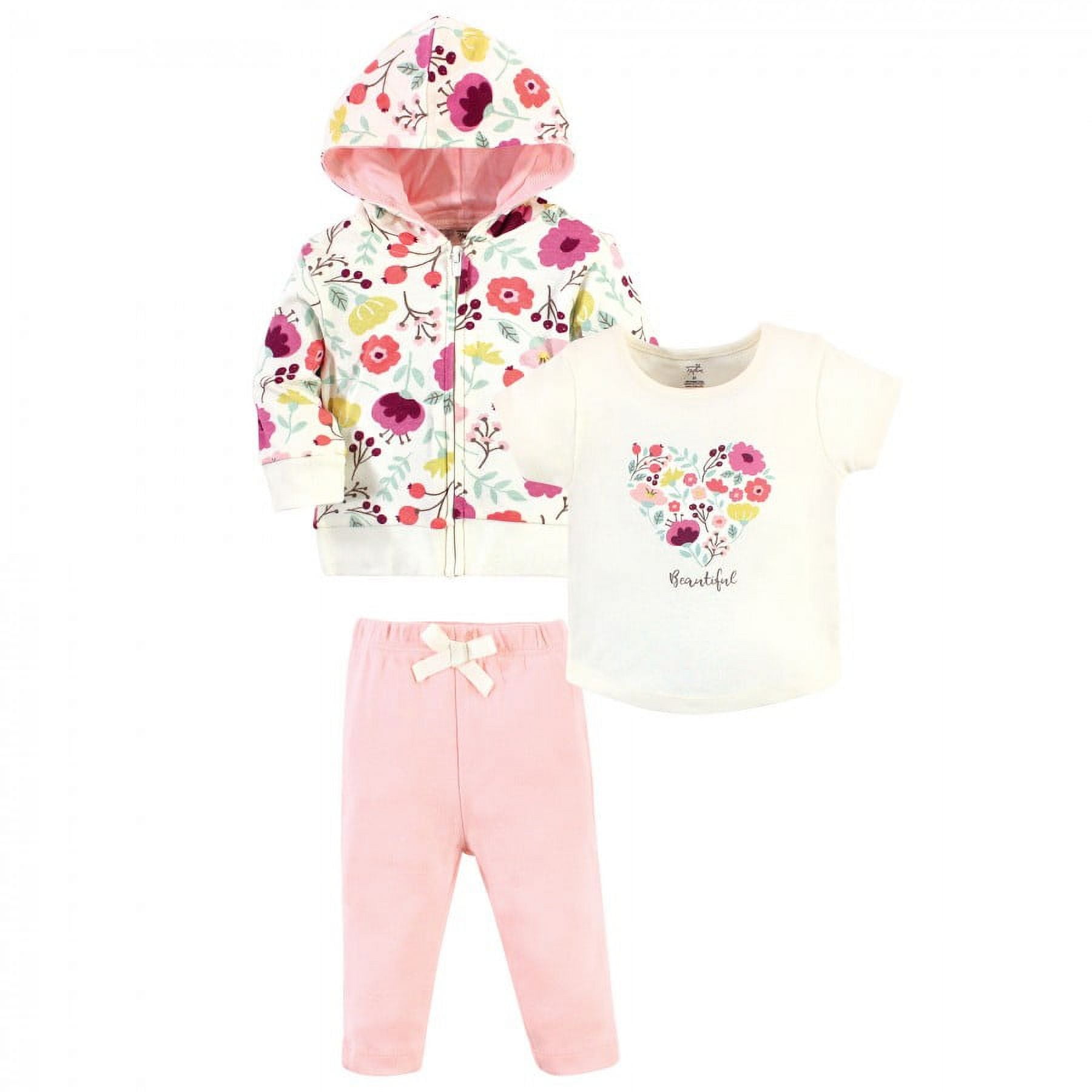 Touched by Nature Baby and Toddler Girl Organic Cotton Hoodie, Bodysuit or Tee Top, and Pant, Botanical Toddler, 5 Toddler