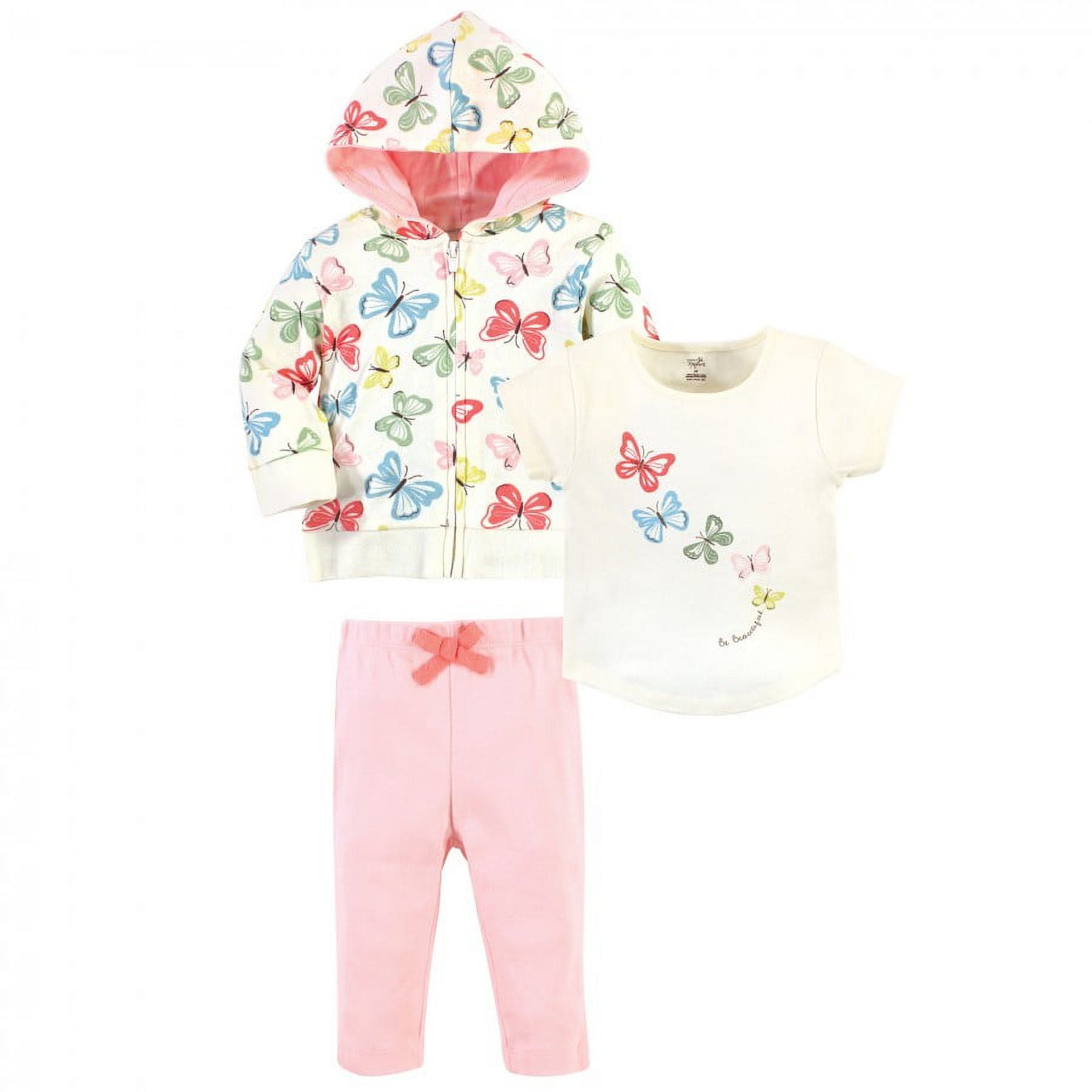Touched by Nature Baby and Toddler Girl Organic Cotton Hoodie, Bodysuit or Tee Top, and Pant, Butterflies Toddler, 4 Toddler