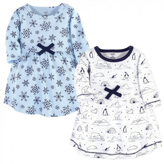 Touched by Nature Baby and Toddler Girl Organic Cotton Long-Sleeve Dresses 2pk, Arctic, 0-3 Months
