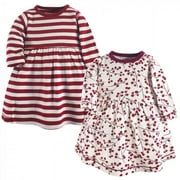 Touched by Nature Baby and Toddler Girl Organic Cotton Long-Sleeve Dresses 2pk, Berry Branch, 0-3 Months