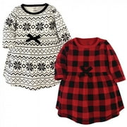 Touched by Nature Baby and Toddler Girl Organic Cotton Long-Sleeve Dresses 2pk, Buffalo Plaid, 0-3 Months