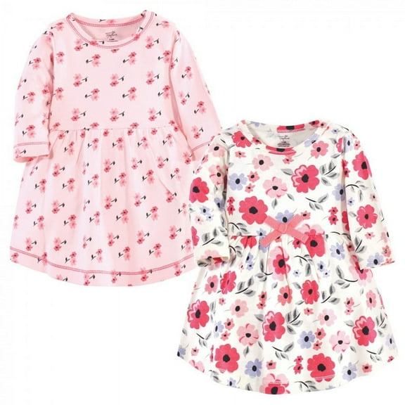 Touched by Nature Baby and Toddler Girl Organic Cotton Long-Sleeve Dresses 2pk, Coral Garden, 0-3 Months