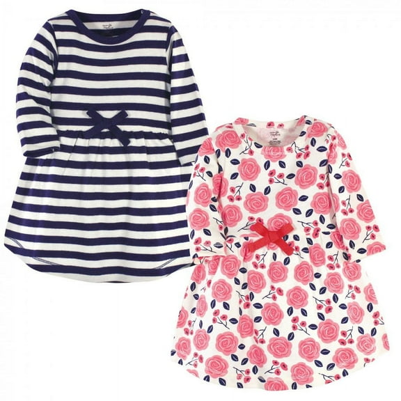 Touched by Nature Baby and Toddler Girl Organic Cotton Long-Sleeve Dresses 2pk, Coral Rose, 9-12 Months