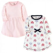 Touched by Nature Baby and Toddler Girl Organic Cotton Long-Sleeve Dresses 2pk, Floral Dot, 0-3 Months