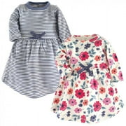 Touched by Nature Baby and Toddler Girl Organic Cotton Long-Sleeve Dresses 2pk, Garden Floral, 2 Toddler