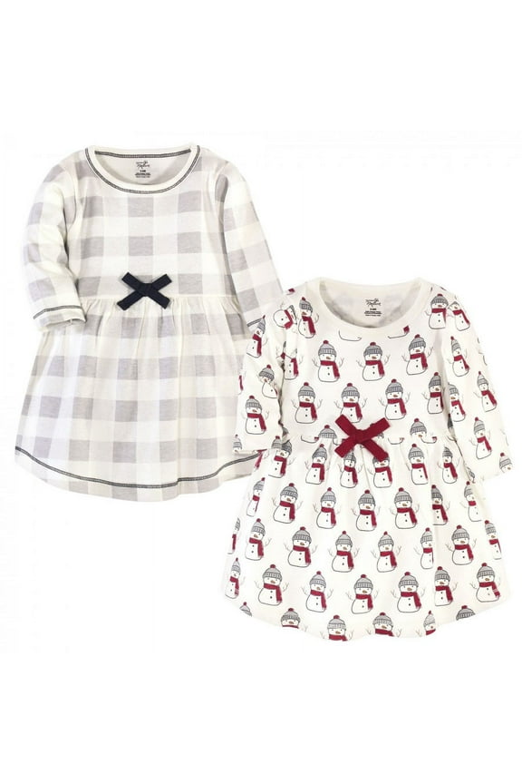 Baby and Toddler Girl Organic Cotton Long-Sleeve Dresses 2pk, Snowman, 0-3 Months