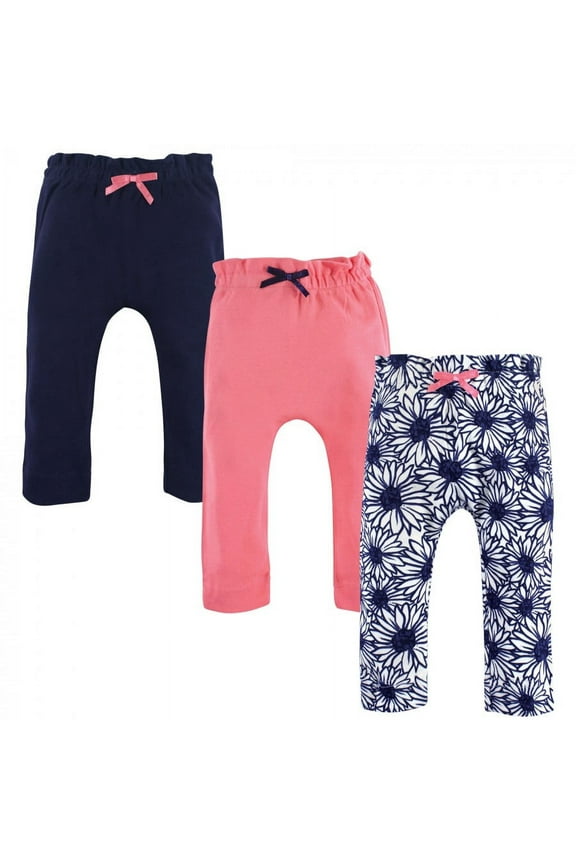 Baby and Toddler Girl Organic Cotton Pants 3pk, Daisy, 0-3 Months