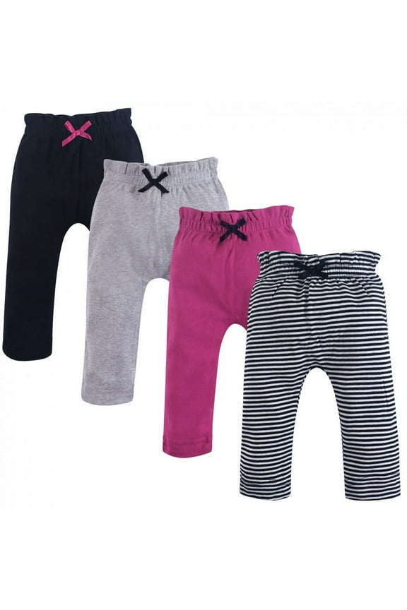Baby and Toddler Girl Organic Cotton Pants 4pk, Black Berry, 0-3 Months