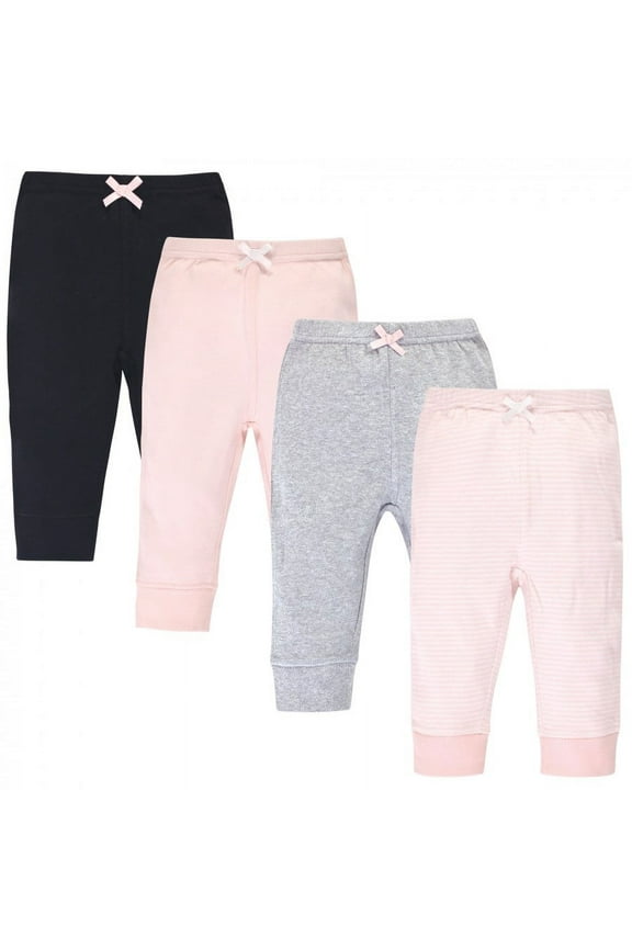 Baby and Toddler Girl Organic Cotton Pants 4pk, Black Lt. Pink Stripe, 2 Toddler