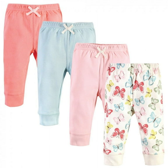 Touched by Nature Baby and Toddler Girl Organic Cotton Pants 4pk, Butterflies, 12-18 Months