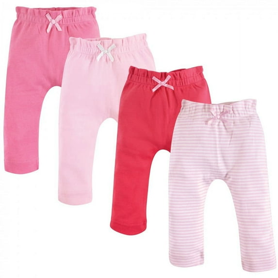 Touched by Nature Baby and Toddler Girl Organic Cotton Pants 4pk, Lt. Pink Coral, 12-18 Months