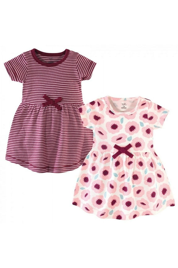 Baby and Toddler Girl Organic Cotton Short-Sleeve Dresses 2pk, Blush Blossom, 0-3 Months