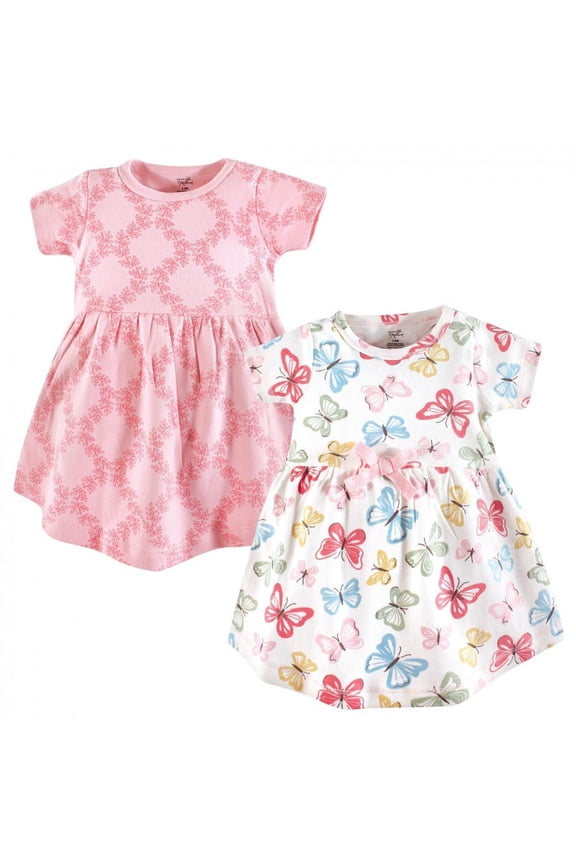 Baby and Toddler Girl Organic Cotton Short-Sleeve Dresses 2pk, Butterflies, 3 Toddler