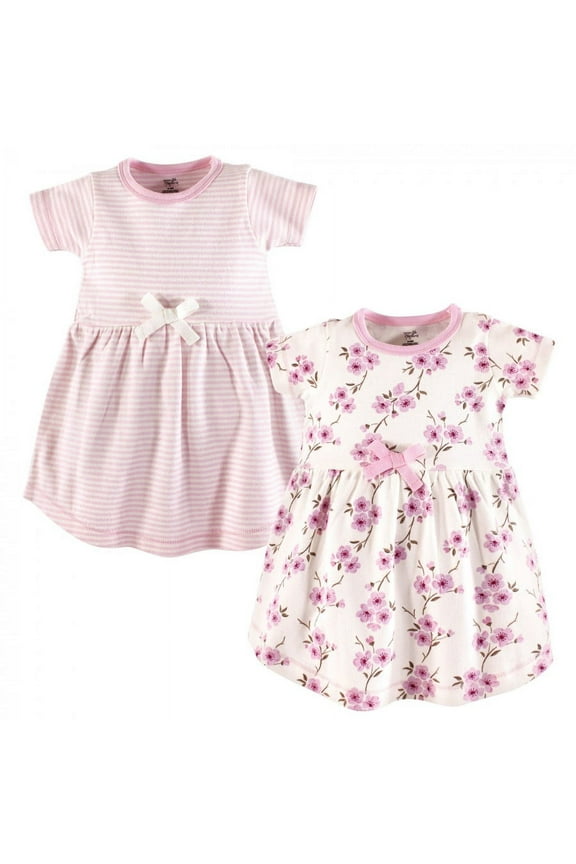 Baby and Toddler Girl Organic Cotton Short-Sleeve Dresses 2pk, Cherry Blossom, 18-24 Months