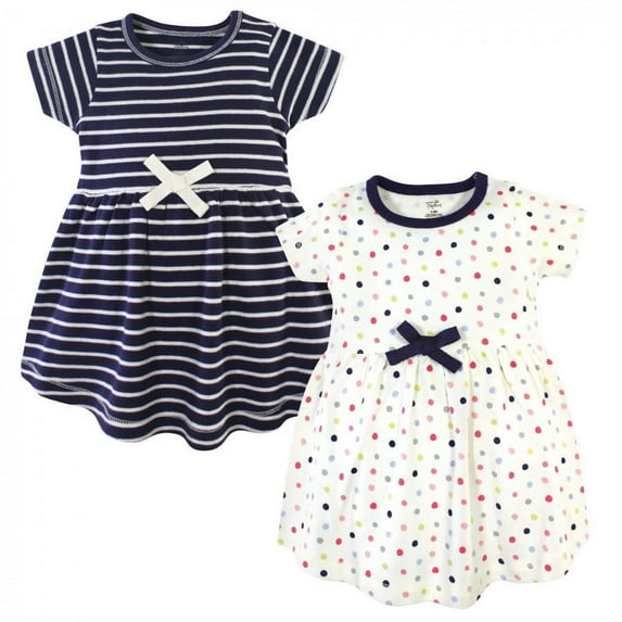 Touched by Nature Baby and Toddler Girl Organic Cotton Short-Sleeve Dresses 2pk, Colorful Dot, 4 Toddler