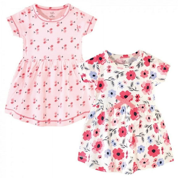 Touched by Nature Baby and Toddler Girl Organic Cotton Short-Sleeve Dresses 2pk, Coral Garden, 3-6 Months