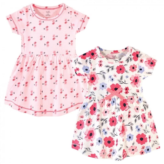 Touched by Nature Baby and Toddler Girl Organic Cotton Short-Sleeve Dresses 2pk, Coral Garden, 3-6 Months