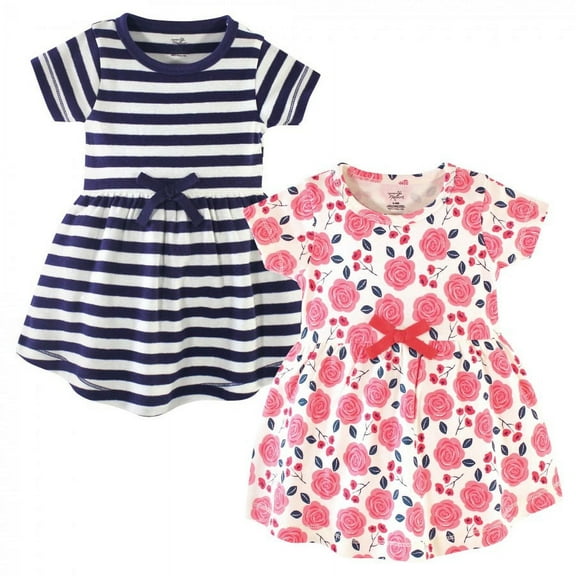 Touched by Nature Baby and Toddler Girl Organic Cotton Short-Sleeve Dresses 2pk, Coral Rose, 0-3 Months