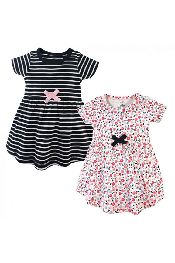 Baby and Toddler Girl Organic Cotton Short-Sleeve Dresses 2pk, Ditsy Floral, 12-18 Months