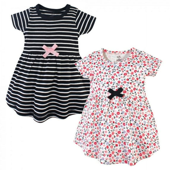 Touched by Nature Baby and Toddler Girl Organic Cotton Short-Sleeve Dresses 2pk, Ditsy Floral, 18-24 Months