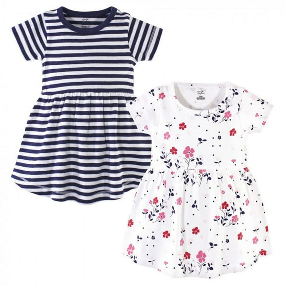 Touched by Nature Baby and Toddler Girl Organic Cotton Short-Sleeve Dresses 2pk, Floral Breeze, 0-3 Months