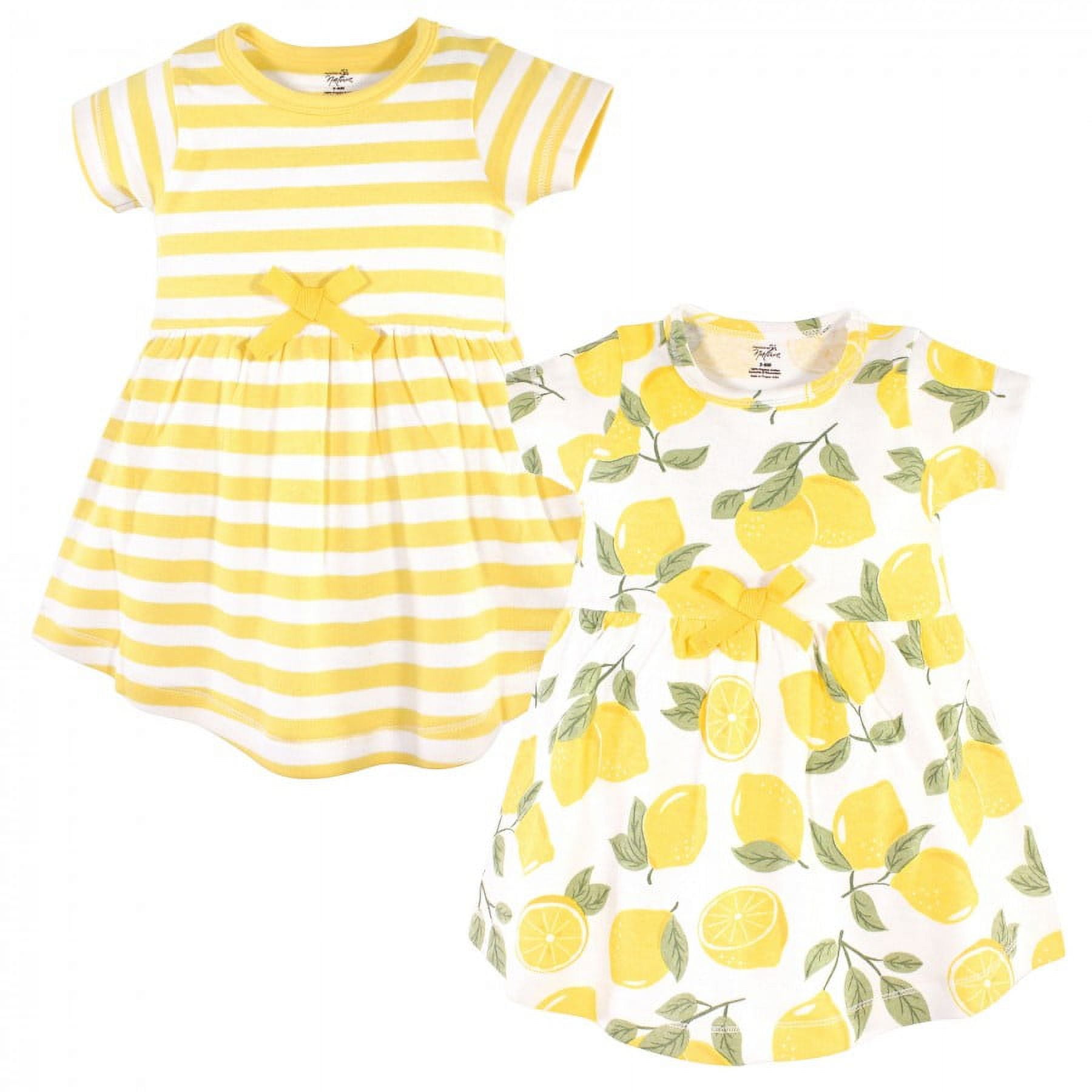 Touched by Nature Baby and Toddler Girl Organic Cotton Short-Sleeve Dresses 2pk, Lemon Tree, 8 Years