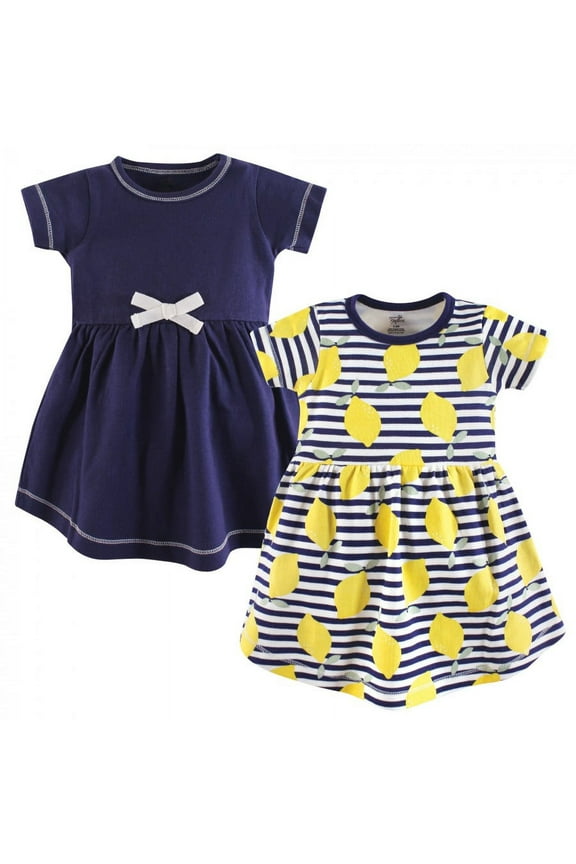 Baby and Toddler Girl Organic Cotton Short-Sleeve Dresses 2pk, Lemons, 12-18 Months
