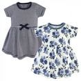 thumbnail image 1 of Touched by Nature Baby and Toddler Girl Organic Cotton Short-Sleeve Dresses 2pk, Navy Floral, 3 Toddler, 1 of 3