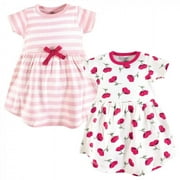 Touched by Nature Baby and Toddler Girl Organic Cotton Short-Sleeve Dresses 2pk, Petals, 9-12 Months