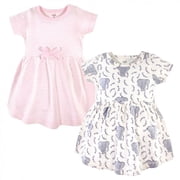 Touched by Nature Baby and Toddler Girl Organic Cotton Short-Sleeve Dresses 2pk, Pink Elephant, 0-3 Months