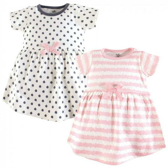 Touched by Nature Baby and Toddler Girl Organic Cotton Short-Sleeve Dresses 2pk, Pink Gray Scribble, 0-3 Months