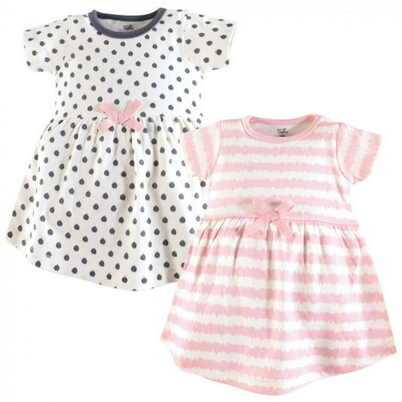 Touched by Nature Baby and Toddler Girl Organic Cotton Short-Sleeve Dresses 2pk, Pink Gray Scribble, 6-9 Months
