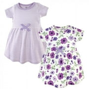 Touched by Nature Baby and Toddler Girl Organic Cotton Short-Sleeve Dresses 2pk, Purple Garden, 0-3 Months