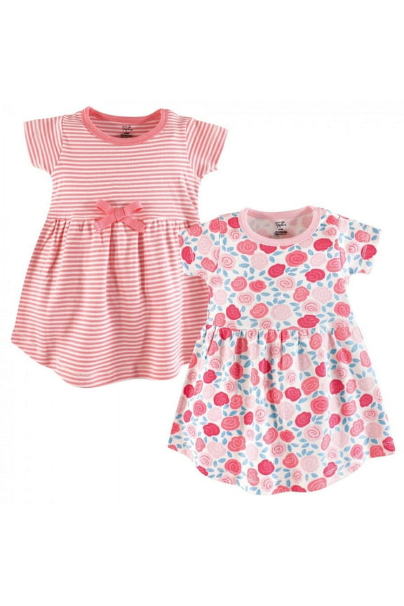 Baby and Toddler Girl Organic Cotton Short-Sleeve Dresses 2pk, Rosebud, 2 Toddler