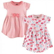 Touched by Nature Baby and Toddler Girl Organic Cotton Short-Sleeve Dresses 2pk, Rosebud, 5 Toddler