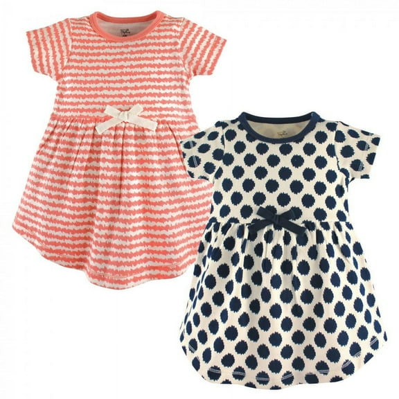 Touched by Nature Baby and Toddler Girl Organic Cotton Short-Sleeve Dresses 2pk, Scribble Dot, 0-3 Months