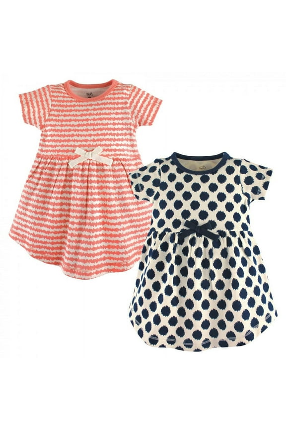 Baby and Toddler Girl Organic Cotton Short-Sleeve Dresses 2pk, Scribble Dot, 0-3 Months