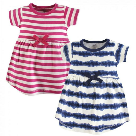 Touched by Nature Baby and Toddler Girl Organic Cotton Short-Sleeve Dresses 2pk, Tie Dye Stripe, 18-24 Months