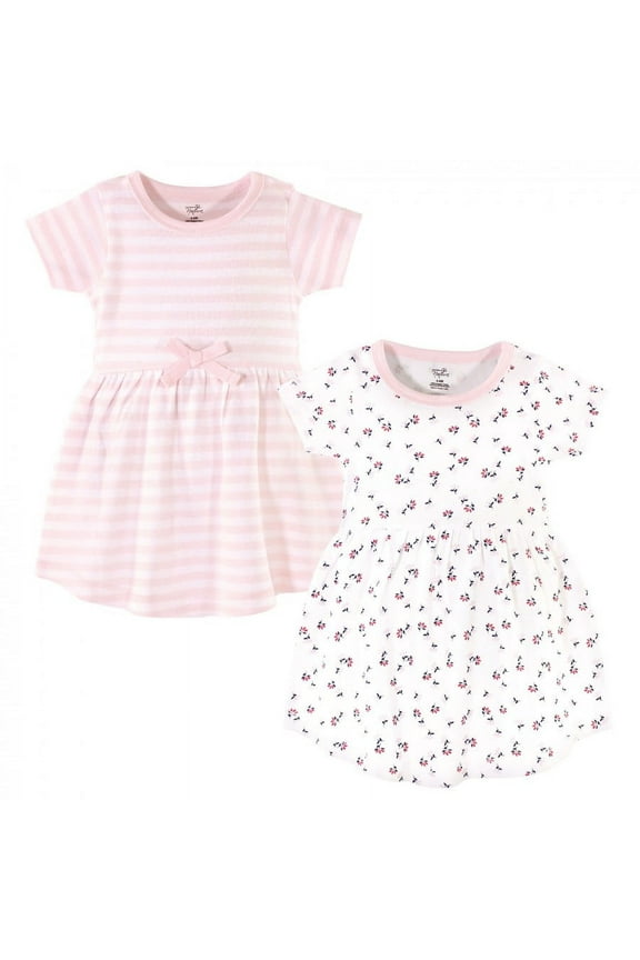 Baby and Toddler Girl Organic Cotton Short-Sleeve Dresses 2pk, Tiny Flowers, 3 Toddler