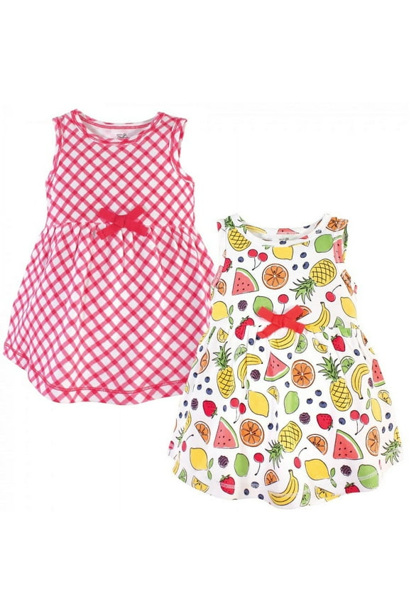 Baby and Toddler Girl Organic Cotton Sleeveless Dresses 2pk, Fruit, 12-18 Months