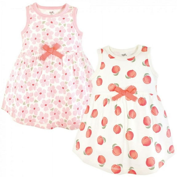 Touched by Nature Baby and Toddler Girl Organic Cotton Sleeveless Dresses, Peach, 0-3 Months