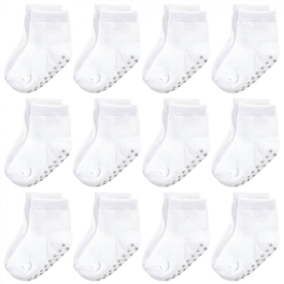 Touched by Nature Baby and Toddler Organic Cotton Blend Socks with Non-Skid Gripper for Fall Resistance, White, 4-6 Toddler
