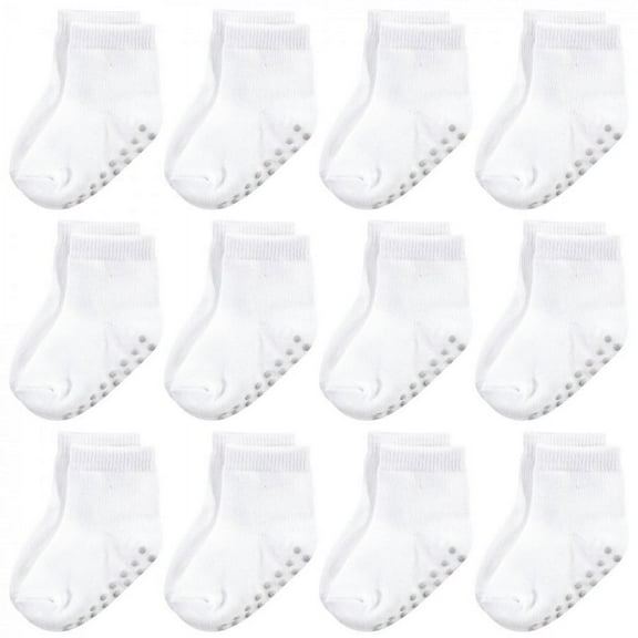 Touched by Nature Baby and Toddler Organic Cotton Blend Socks with Non-Skid Gripper for Fall Resistance, White, 6-12 Months