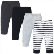 Touched by Nature Baby and Toddler Organic Cotton Pants 4pk, Gray Black Stripe, 0-3 Months