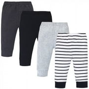 Touched by Nature Baby and Toddler Organic Cotton Pants 4pk, Gray Black Stripe, 4 Toddler